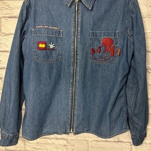 Disney Forever Mickey Embroidered Denim Zip-Up Jacket Shirt